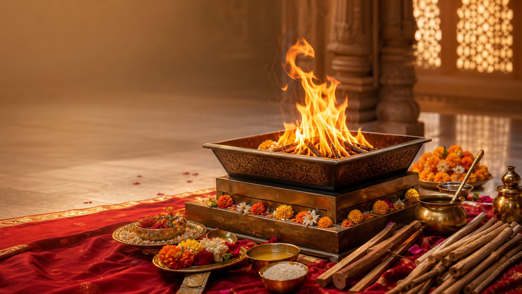 Premium hawan fire setup with samagri